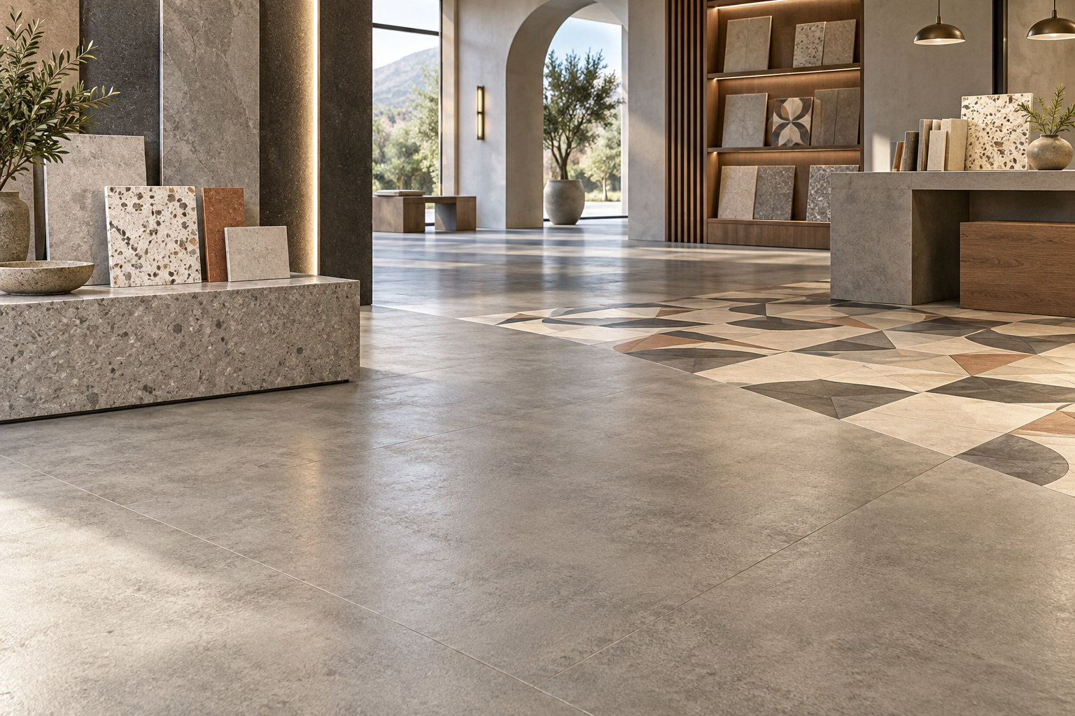 Cement flooring and designer tiles