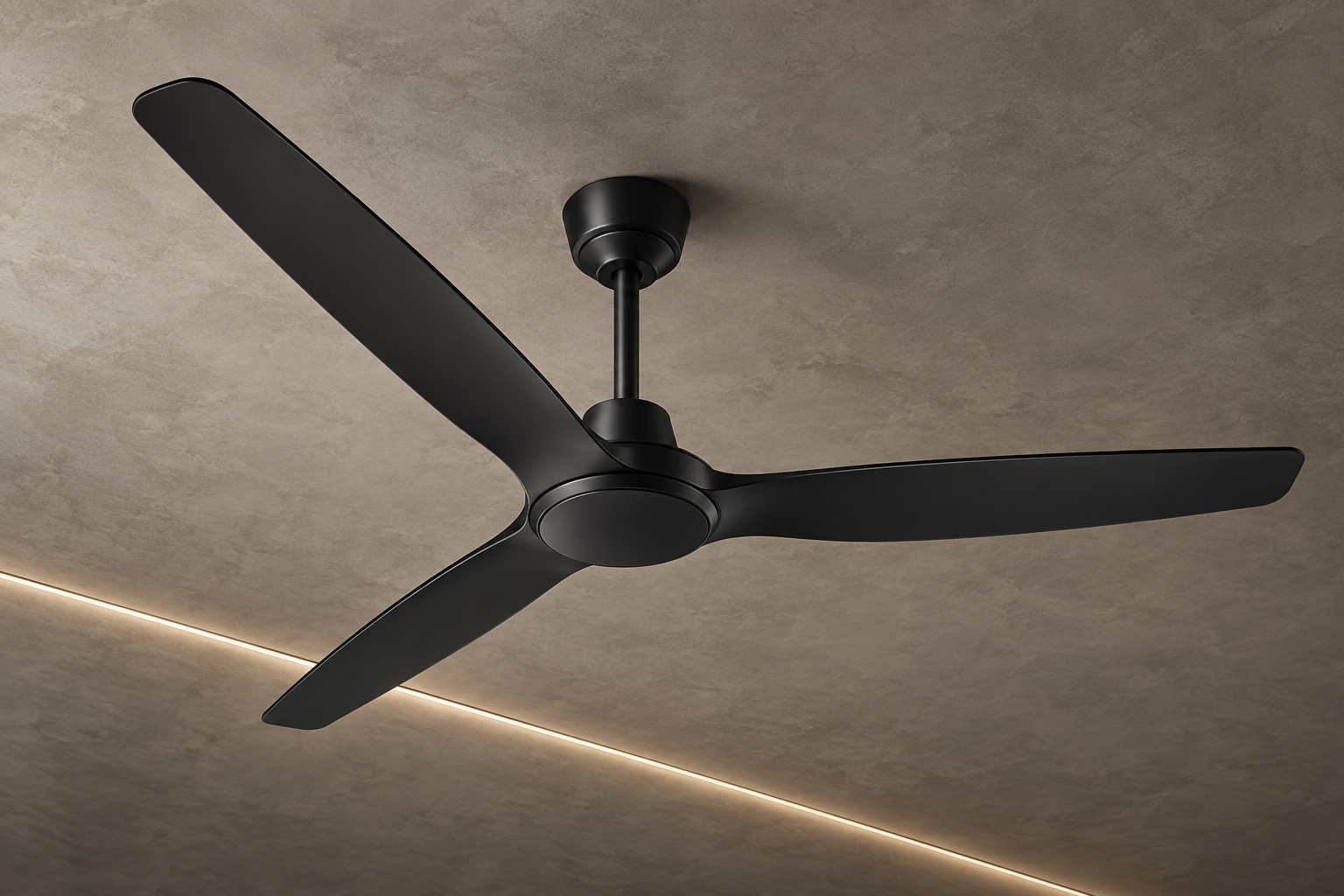 Minimal matte-black three-blade designer ceiling fan