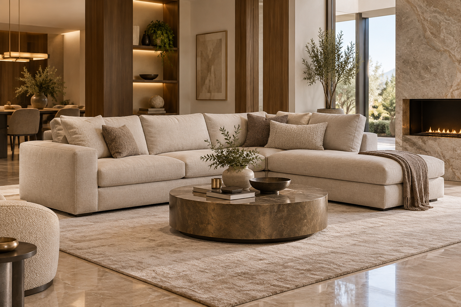 Luxury beige sectional sofa in a refined living room